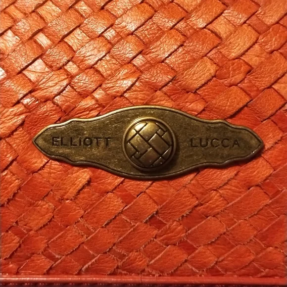 Elliott Lucca Genuine PIG Leather Orange Weaved Large Hobo Handbag - Picture 8 of 13